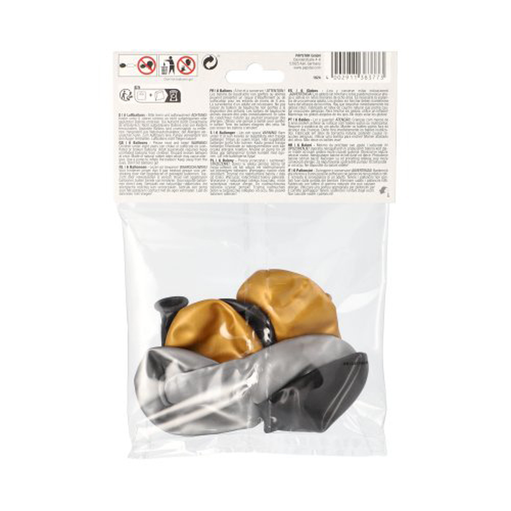 Papstar Luftballons Ø 25 cm schwarz/gold/silber