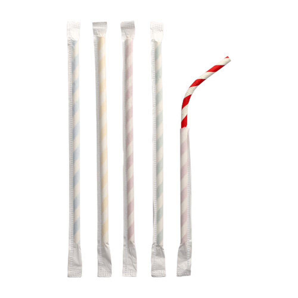 PAPSTAR Trinkhalme, flexibel, Papier Ø 6 mm · 20 cm farbig sortiert Stripes