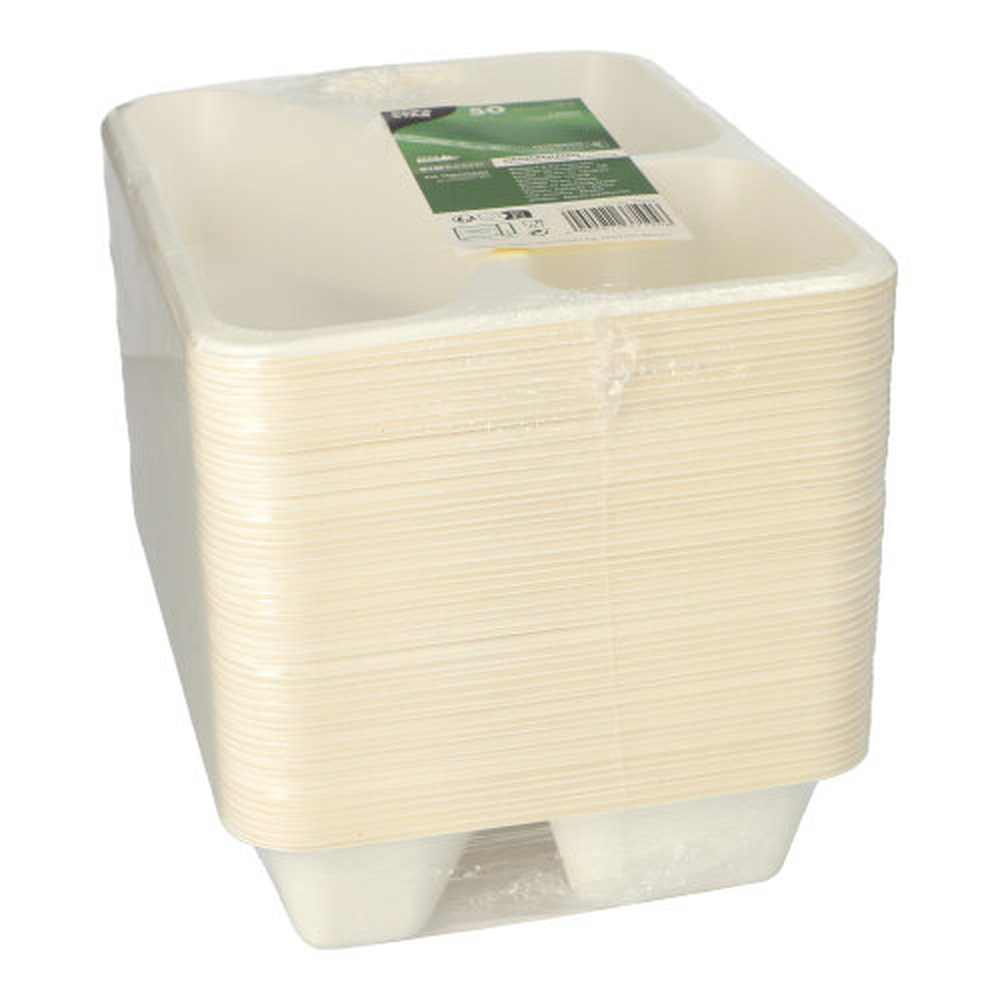 PAPSTAR Siegelschalen Zuckerrohr, PLA beschichtet 3-geteilt 1000 ml 4,9 cm x