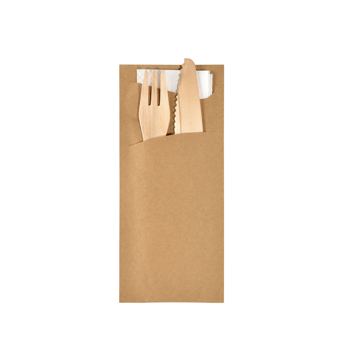 Duni Sacchetto Zelltuch mit Holzbesteck 190 x 85 mm mit Besteck EcoBrown/weiß