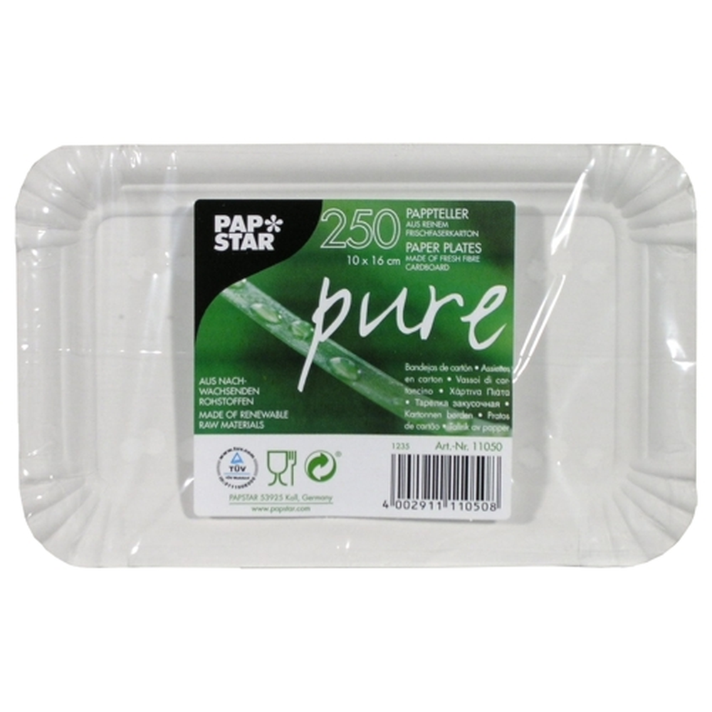 Papstar Teller, Pappe "pure" eckig 10 cm x 16 cm weiss