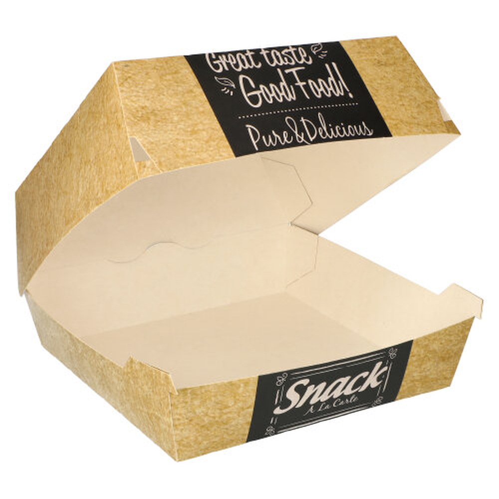 Papstar Burgerboxen, Pappe "pure" 8,5 cm x 15,5 cm x 15,5 cm "Good Food" XXL