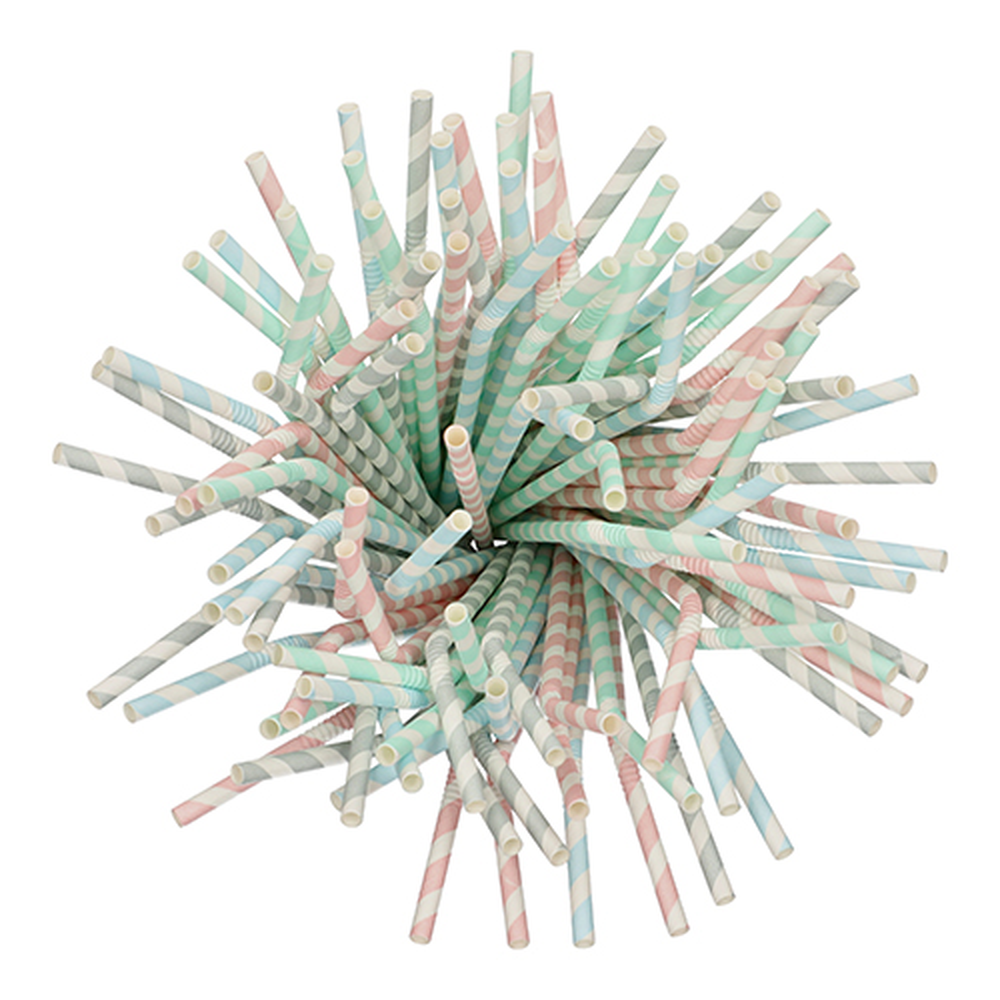 Papstar Trinkhalme, Papier Ø 6 mm · 22 cm farbig sortiert "Stripes" flexibel