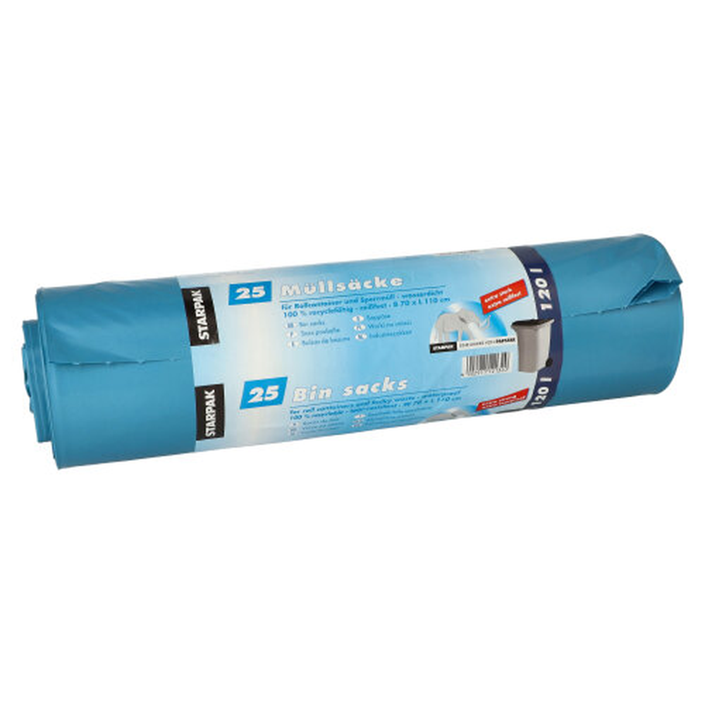 Papstar Müllsäcke, LDPE 120 l 110 cm x 70 cm blau extra stark und extra reißfest