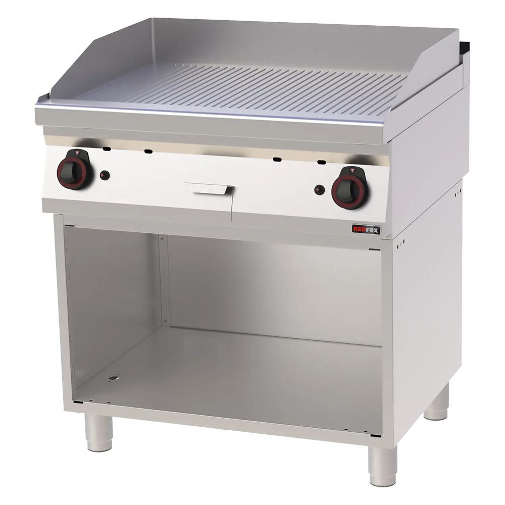 RM Gastro Grillplatte 80x51 Gas verchromt geriffelt mit Unterbau / REDFOX - FTRC