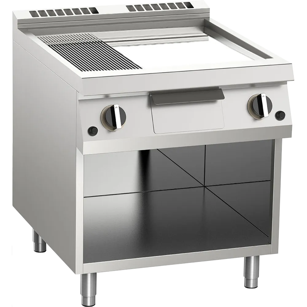 KBS Gas-Grillplatte 2/3 glatt + 1/3 gerillt verchromt 14kW 2 Heizz. offener Unte
