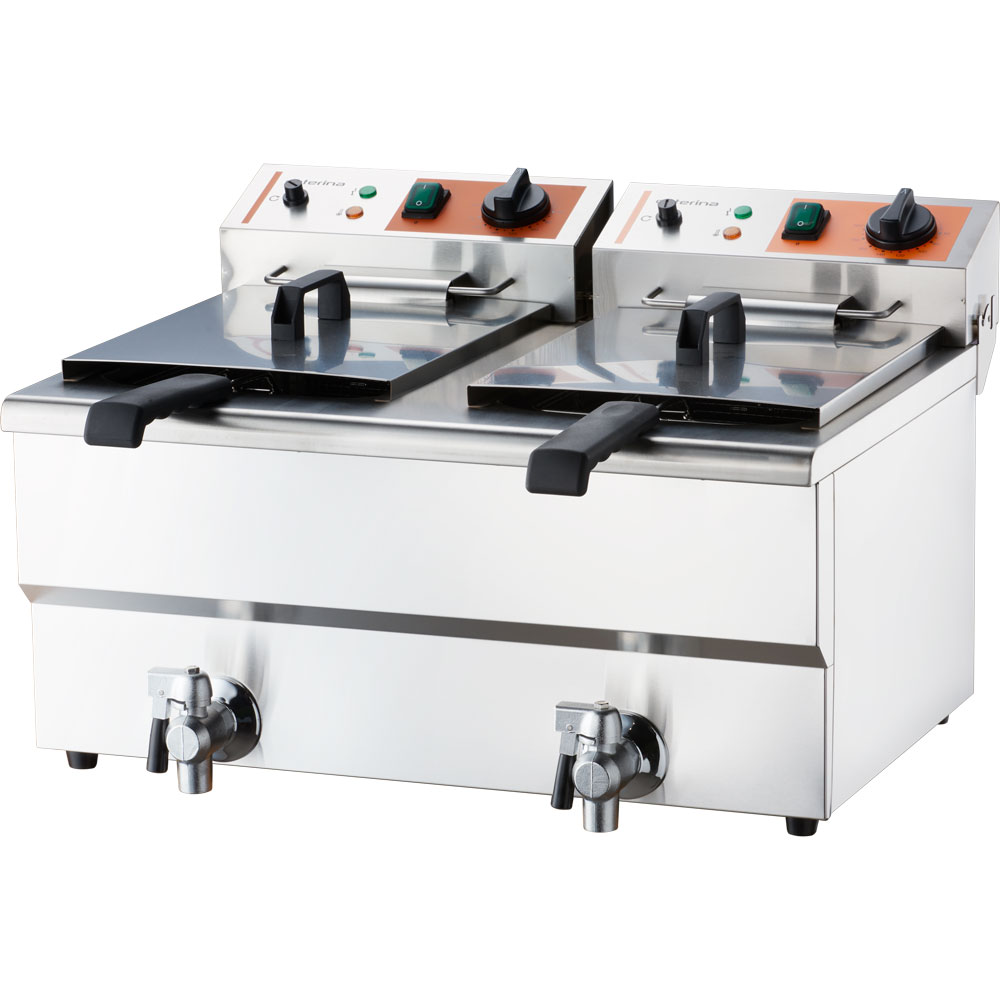 Stalgast Doppel-Fritteuse CATERINA, 2x 10 Liter, mit Ablasshahn 610x510x390 mm