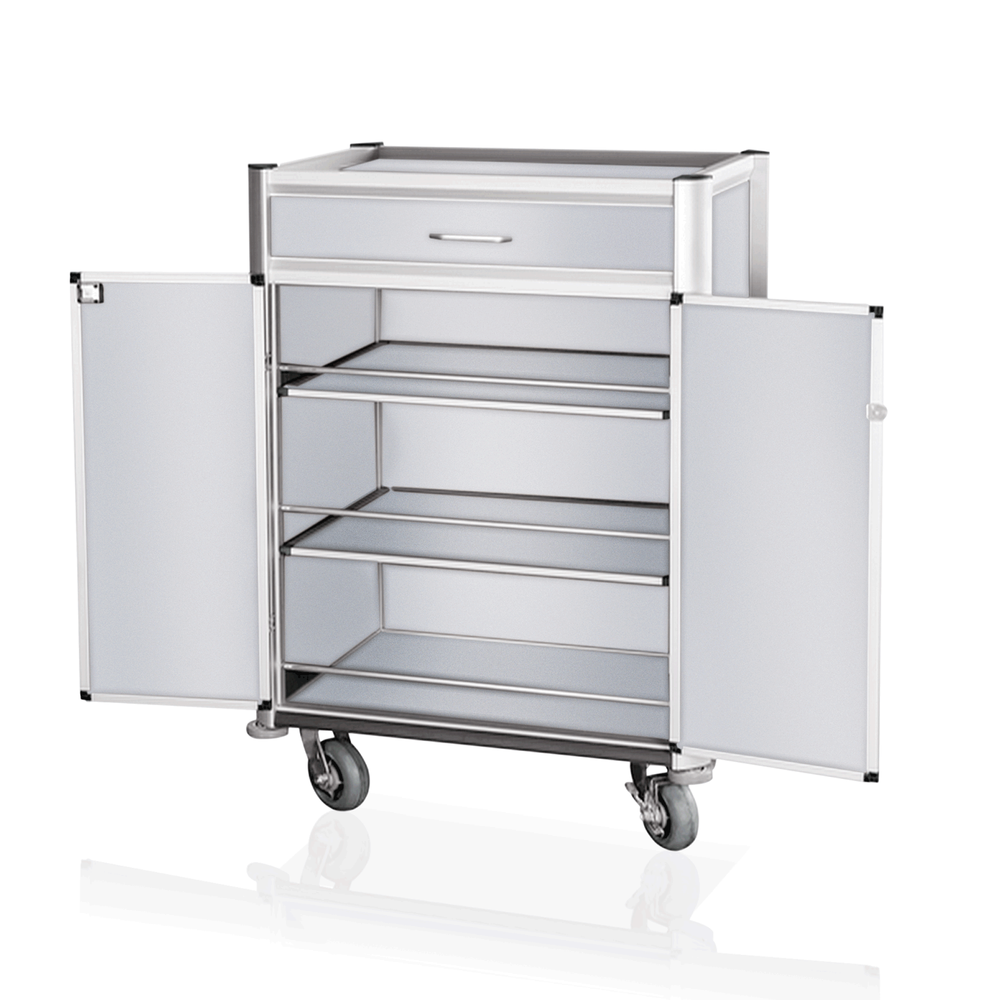 WAS Minibar Servicetrolley, 85 x 60 x 135 cm, weiß, helle Kanten, Aluminium, MDF