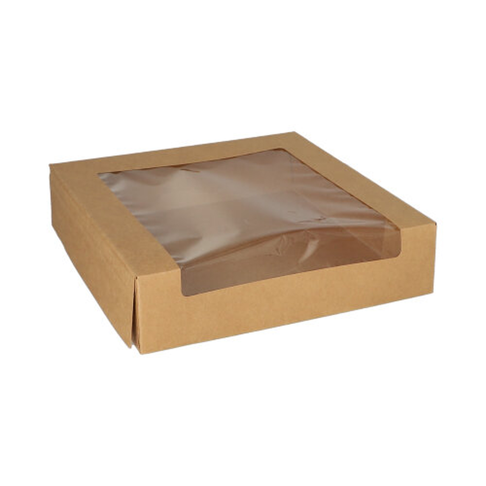 PAPSTAR Tortenkartons mit Deckel eckig 5,5 cm x 23 cm x 23 cm mit Sichtfenste