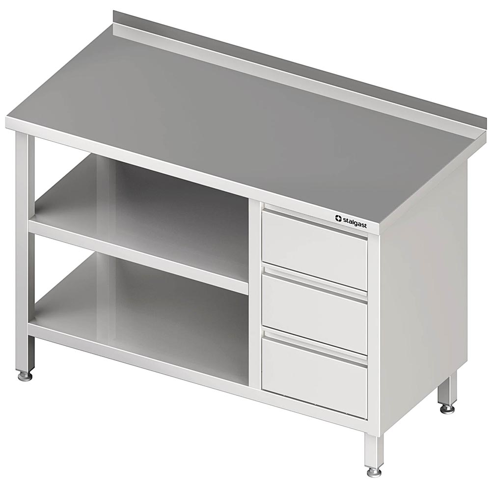 Stalgast Arbeitstisch mit Grund- und Zwischenboden, 2400x600x850 mm, mit 3er Sch