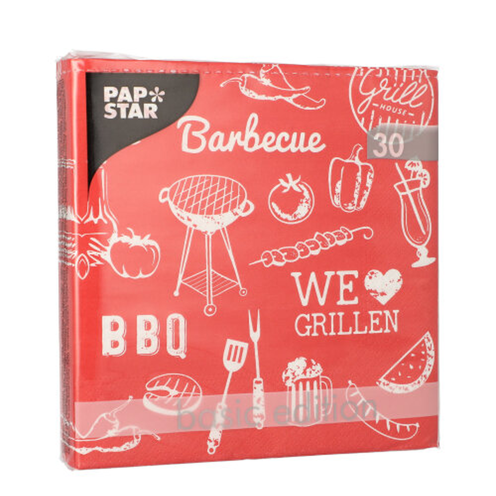 Papstar Servietten, 3-lagig 1/4-Falz 33 cm x 33 cm "BBQ Love"
