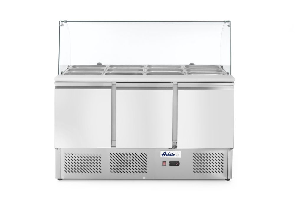 Hendi Kühltisch, dreitürig mit Glasdisplay 380L, Arktic, 230V/310W, 1390x702x(H)