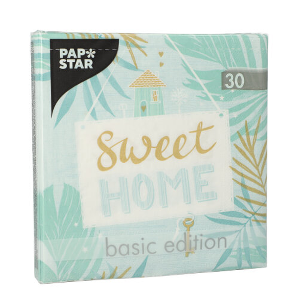 Papstar Servietten, 3-lagig 1/4-Falz 33 cm x 33 cm mint "Sweet Home"