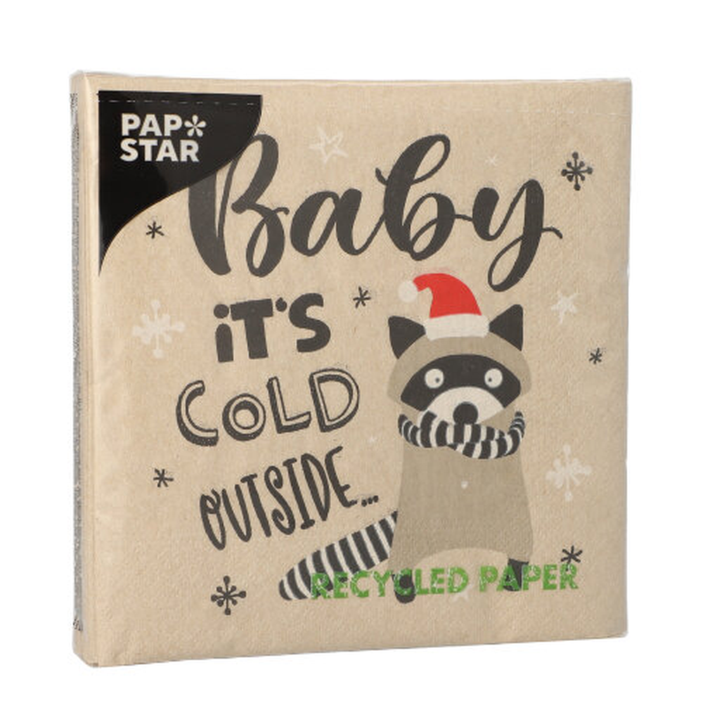 PAPSTAR Servietten, 3-lagig 1/4-Falz 33 cm x 33 cm natur It´s cold outside 