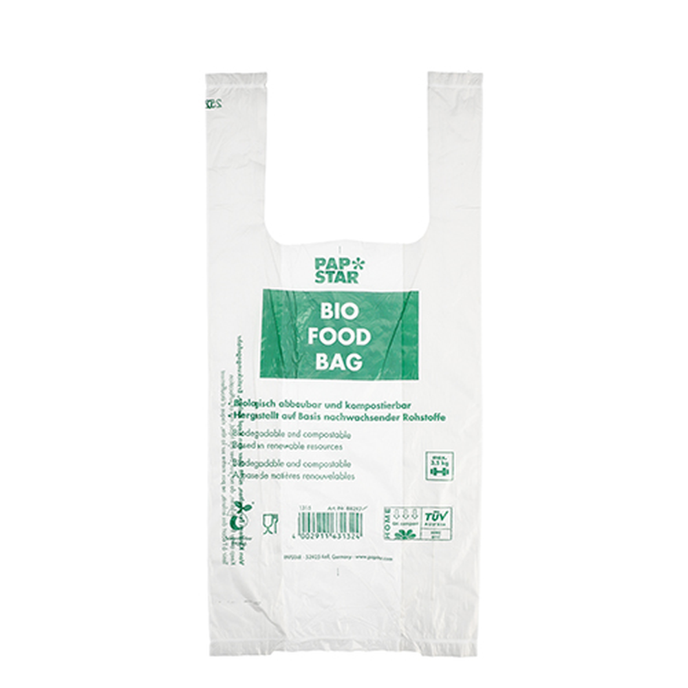 PAPSTAR Hemdchen-Tragetaschen, Bio-Folie 47 cm x 22 cm x 13 cm transparent K