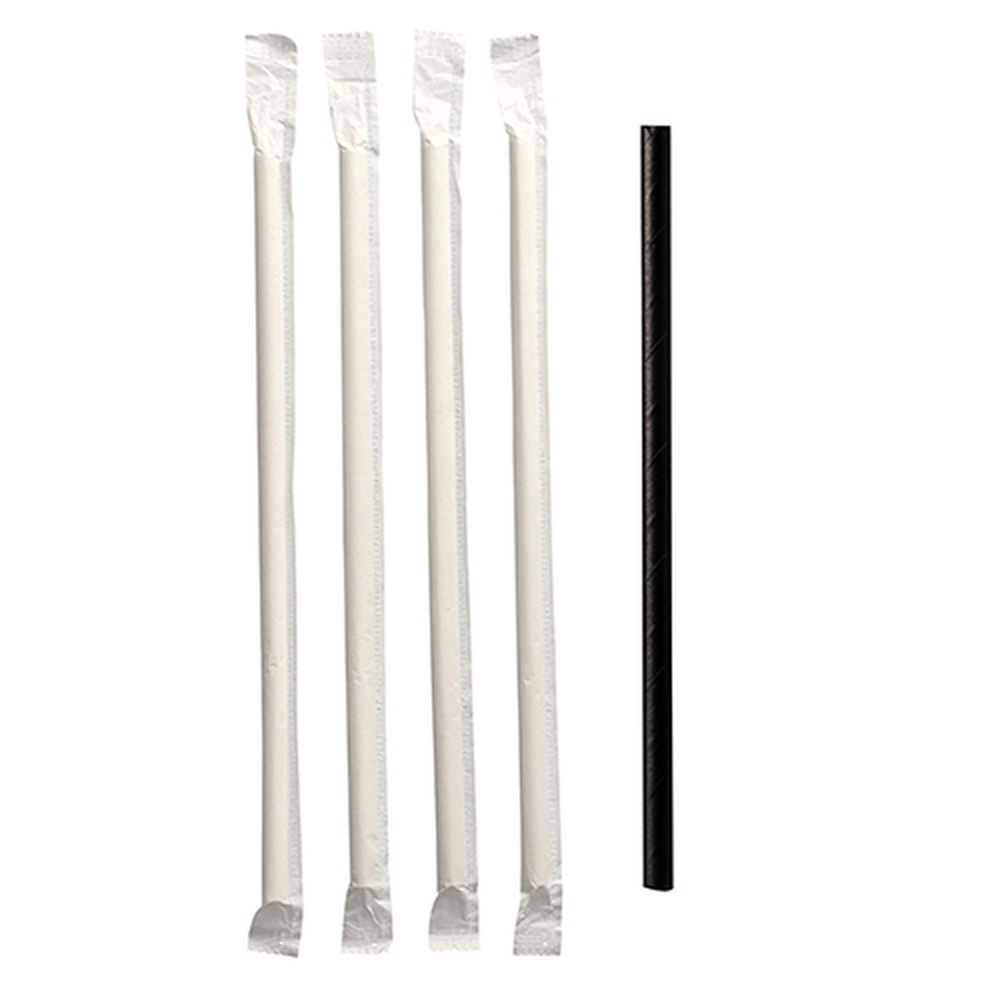 Papstar Trinkhalme, Papier Ø 6 mm · 20 cm schwarz einzeln gehüllt