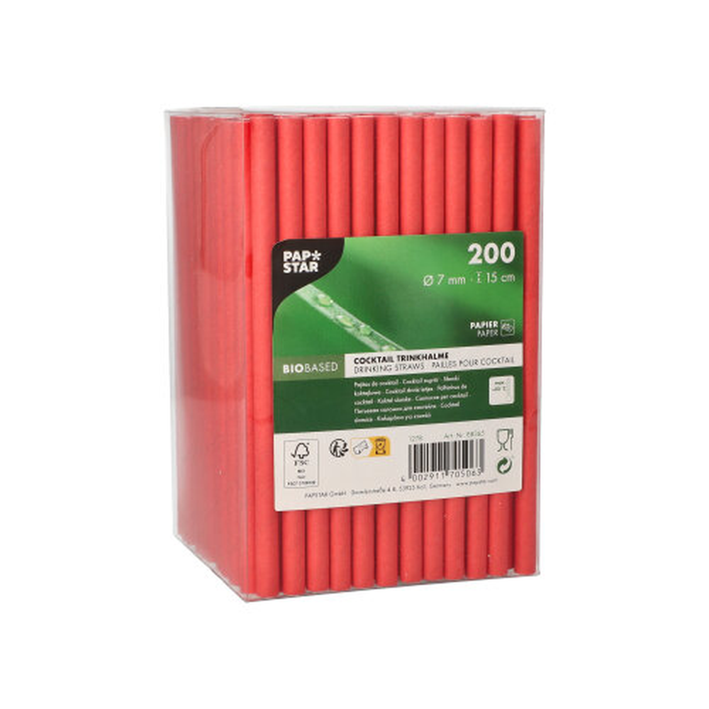 Papstar Cocktail Trinkhalme, Papier Ø 7 mm · 15 cm rot