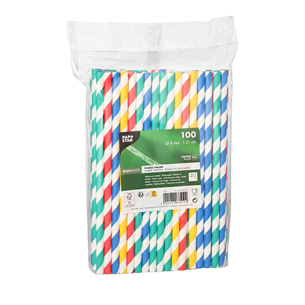 Papstar Shake-Halme, Papier Ø 8 mm · 21 cm farbig sortiert "Stripes"