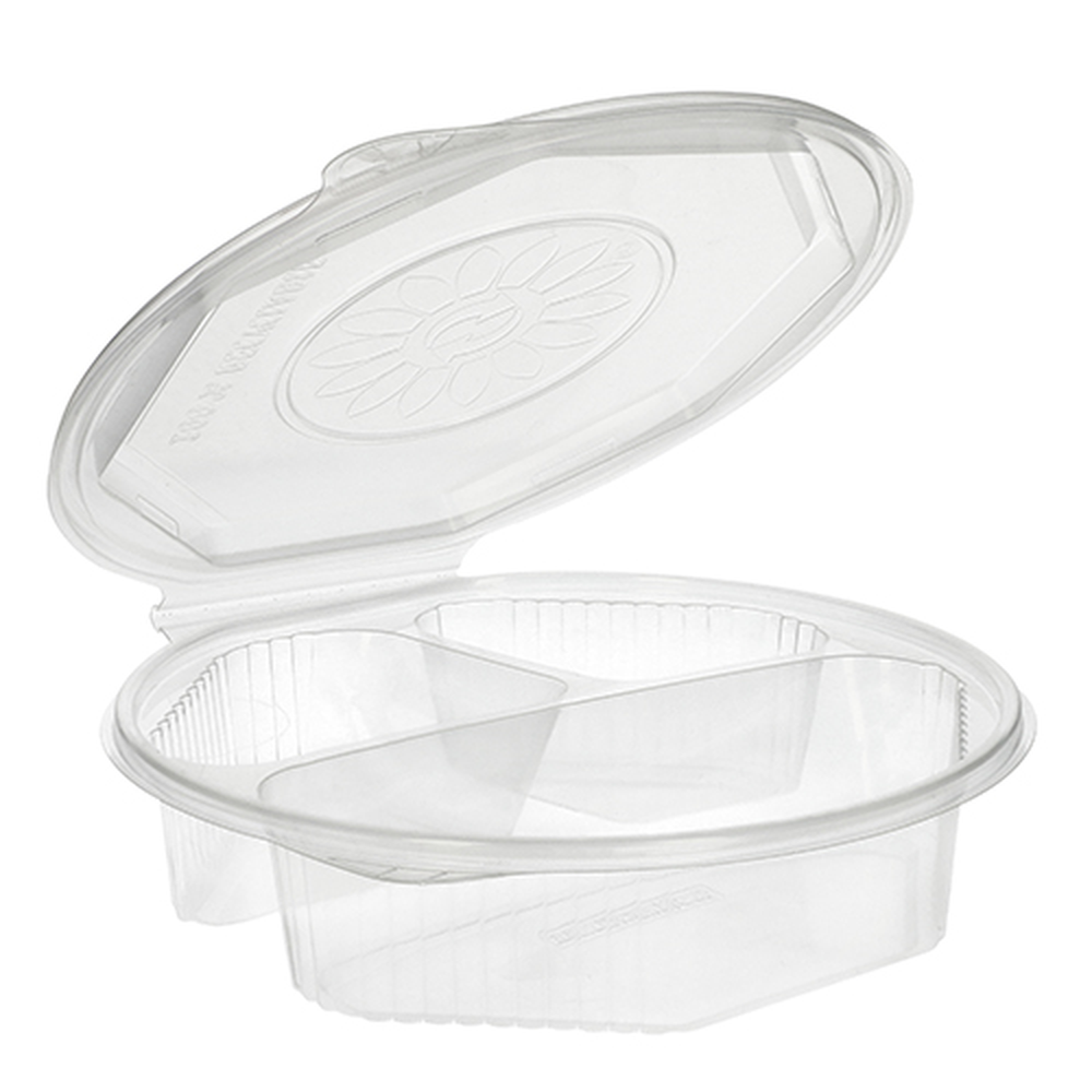 PAPSTAR Menüboxen mit Klappdeckeln, PP 3-geteilt 5,9 cm x 21,5 cm x 21,5 cm t