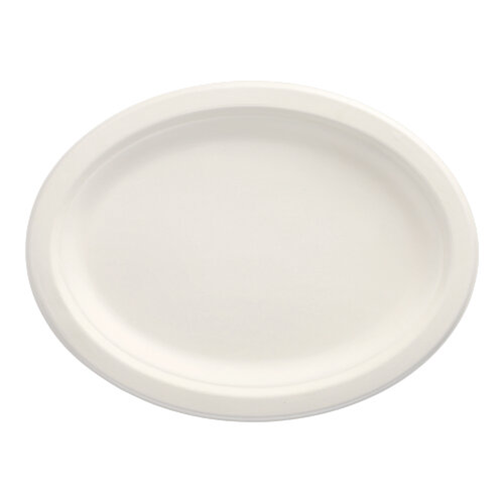 Papstar Teller, Zuckerrohr "pure" oval 26 cm x 20 cm x 2 cm weiss