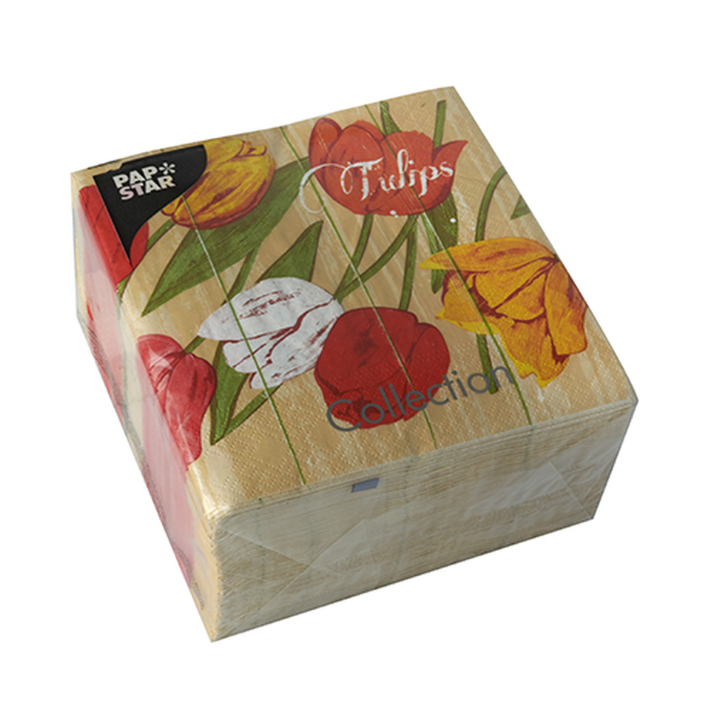 Papstar Servietten, 3-lagig 1/4-Falz 33 cm x 33 cm "Blooming Tulips"