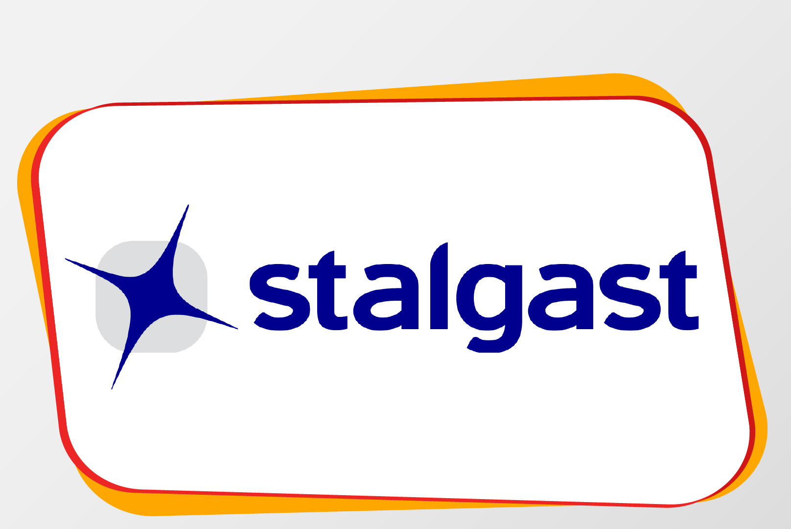 logo, stalgast, blue emblem, white plate, rounded frame
