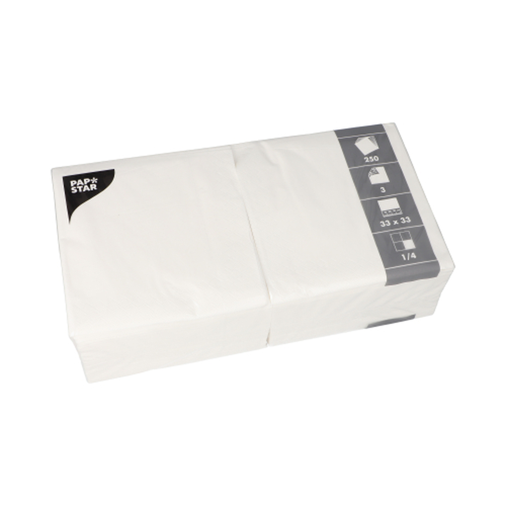 Papstar Servietten, 3-lagig 1/4-Falz 33 cm x 33 cm weiss