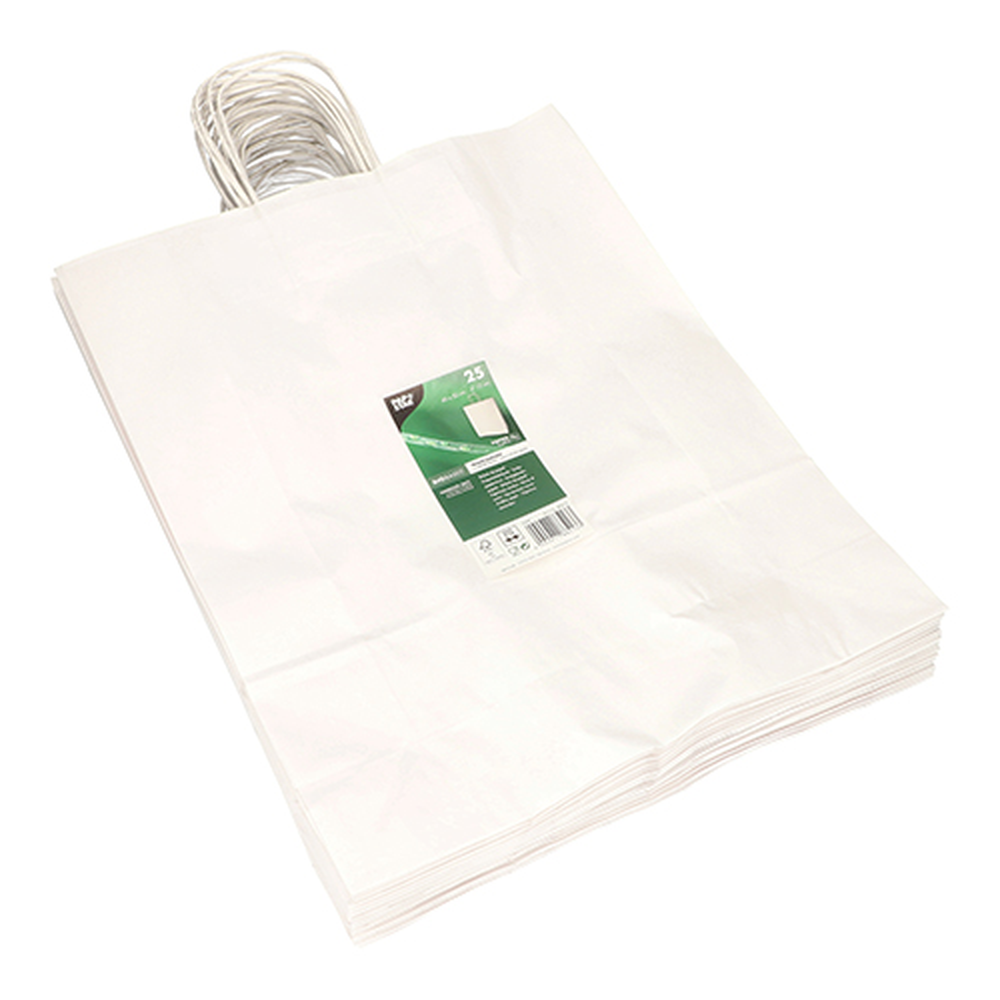 PAPSTAR Tragetaschen, Papier 40 cm x 32 cm x 12 cm weiss mit gedrehtem Trageg