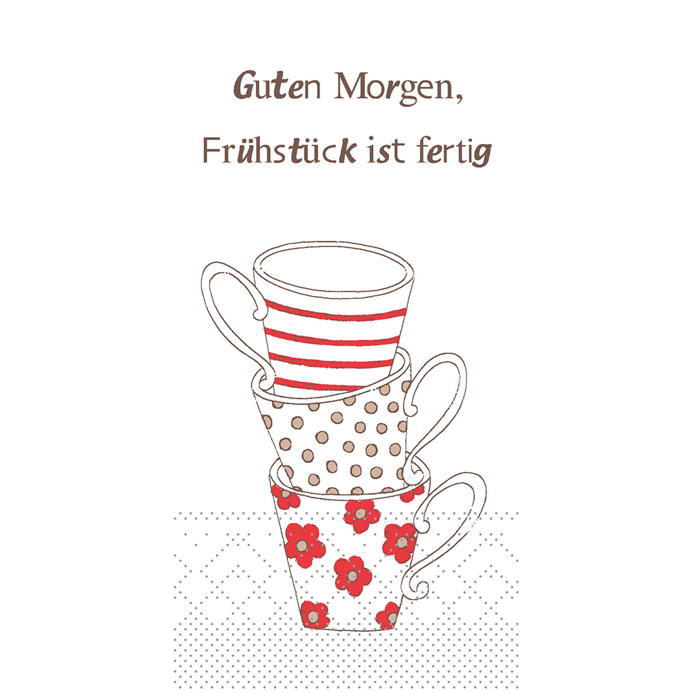 Mank Serviette Frühstück ist fertig rot-braun 33 x 33 cm 1/8 Falz