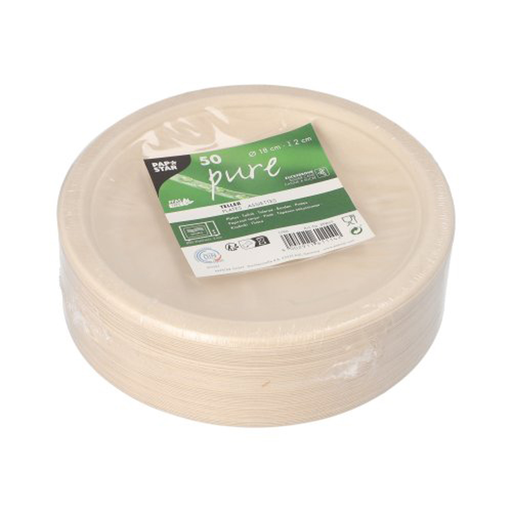 Papstar Teller, Zuckerrohr "pure" ungeteilt Ø 18 cm · 2 cm natur