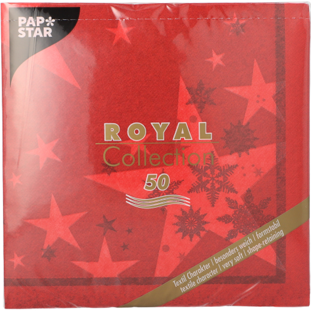 PAPSTAR Servietten ROYAL Collection 1/4-Falz 40 cm x 40 cm rot Stars and 