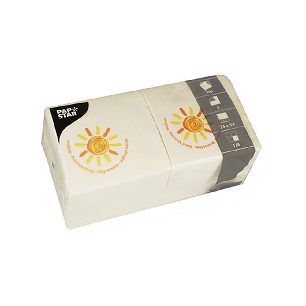 Papstar Servietten, 3-lagig 1/4-Falz 24 cm x 24 cm "Good Morning"