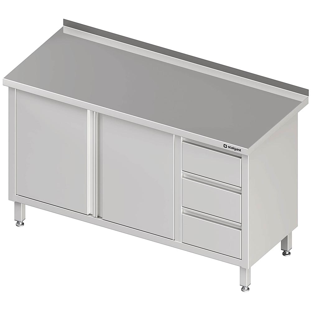 Stalgast Arbeitsschrank mit Flügeltüren, 1100x600x850 mm, mit 3er Schubladenbloc