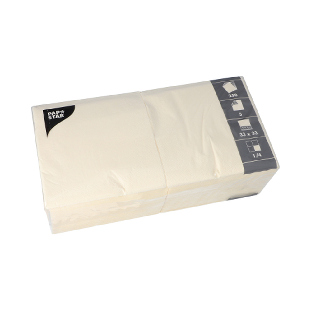 Papstar Servietten, 3-lagig 1/4-Falz 33 cm x 33 cm creme