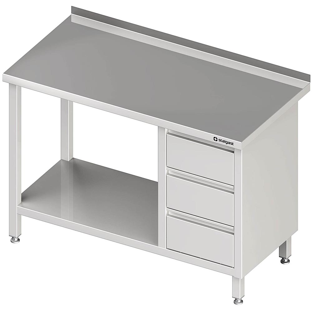 Stalgast Arbeitstisch mit Grundboden, 1400x600x850 mm, mit 3er Schubladenblock r