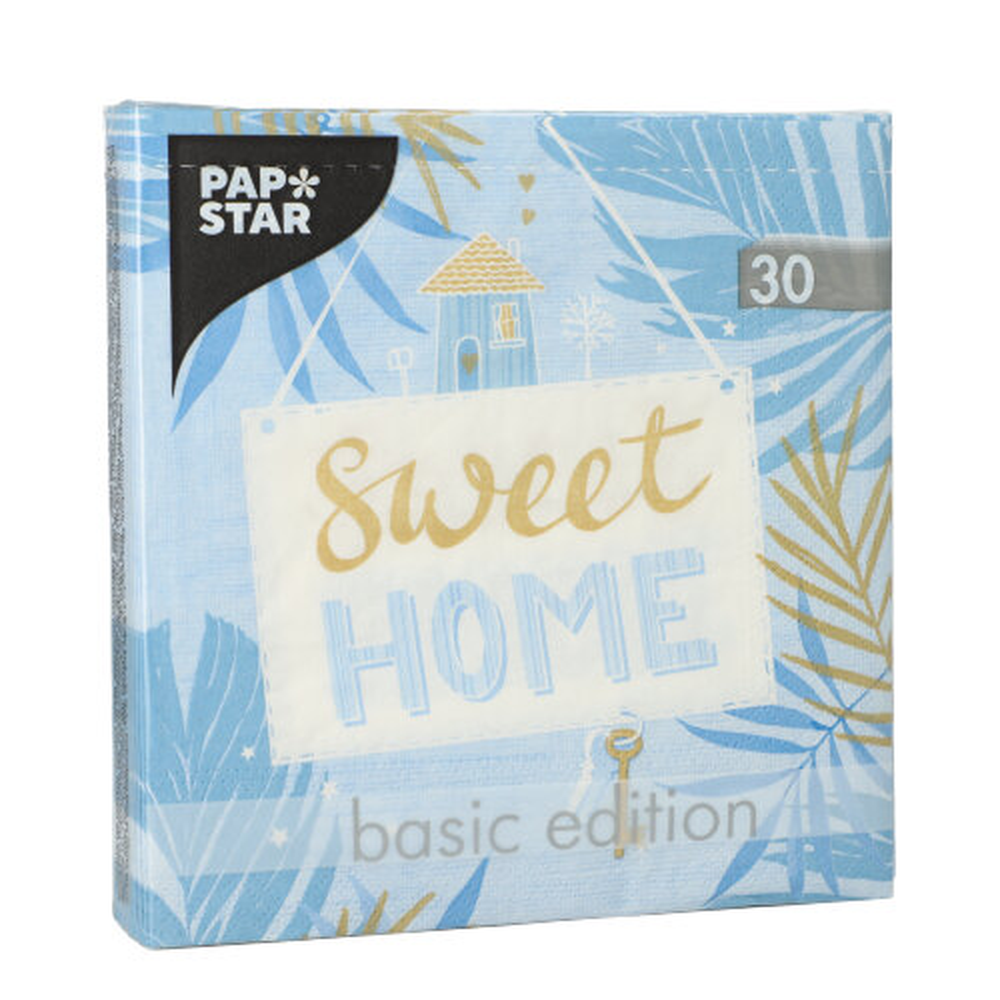 Papstar Servietten, 3-lagig 1/4-Falz 33 cm x 33 cm blau "Sweet Home"