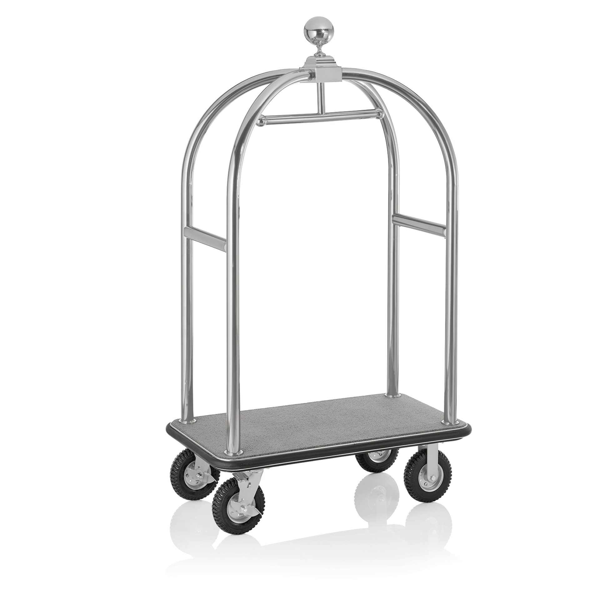 WAS Gepäckwagen DRIFT, 112 x 60 x 190 cm, silberfarben gebürstet, grauer Teppich