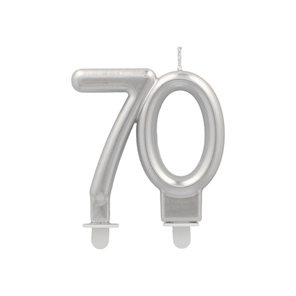 Papstar Jubiläumskerzen mit Halter 7 cm silber "70"