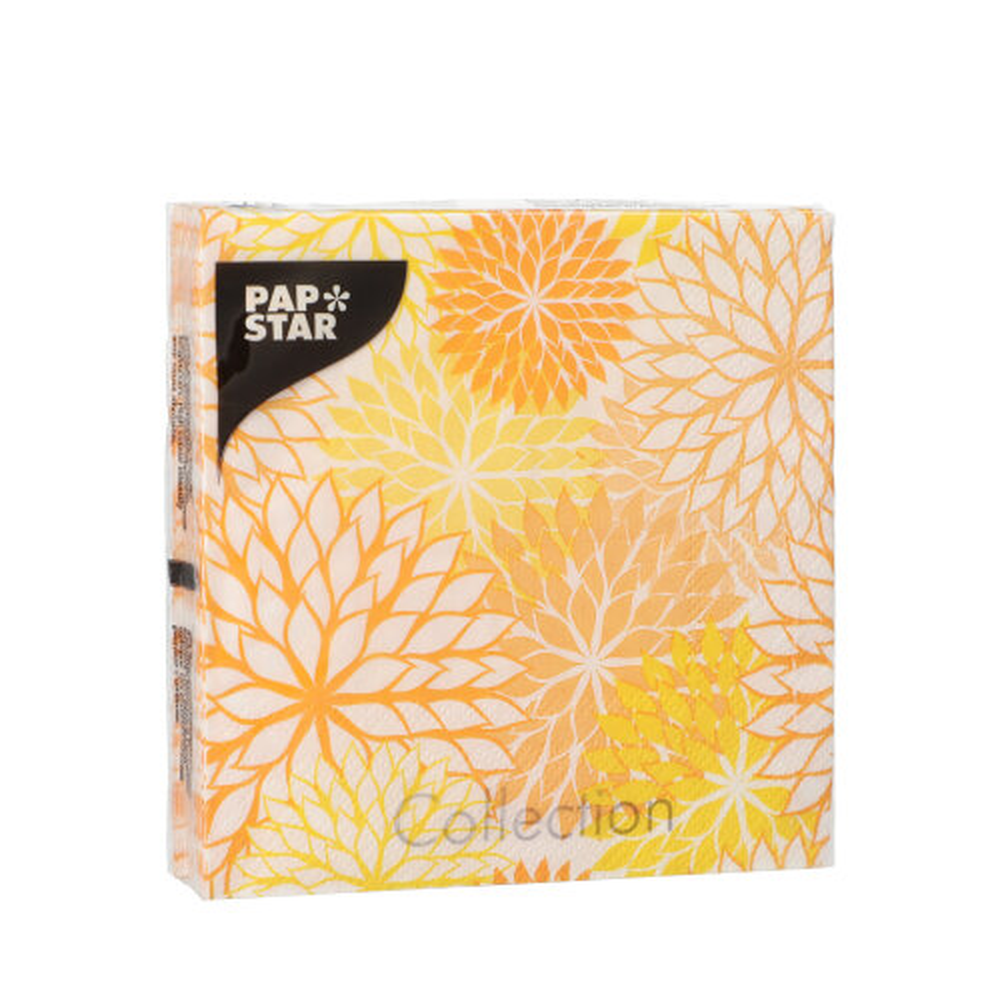 Papstar Servietten, 3-lagig 1/4-Falz 25 cm x 25 cm gelb "Floralies"