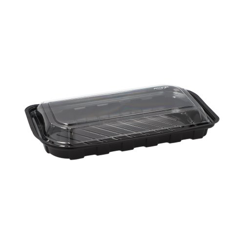 PAPSTAR Sushi-Schalen R-PET rechteckig 21 cm x 11 cm x 4,3 cm schwarz mit tra