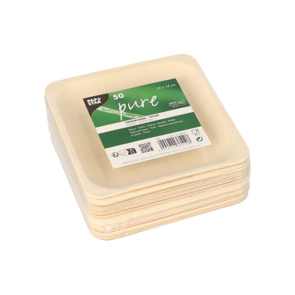 Papstar Fingerfood - Teller, Holz "pure" eckig 14 cm x 14 cm
