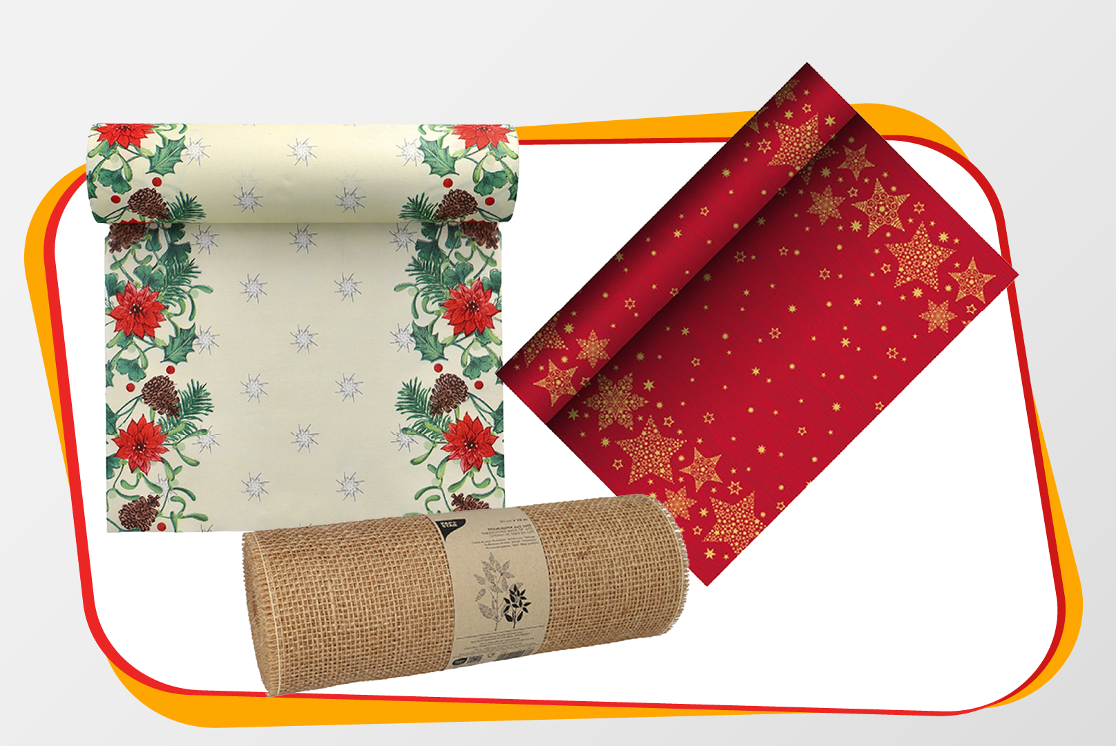 Weihnachtsrollo, Dekorband, Geschenkpapier, Stoffrolle, Röllpapier