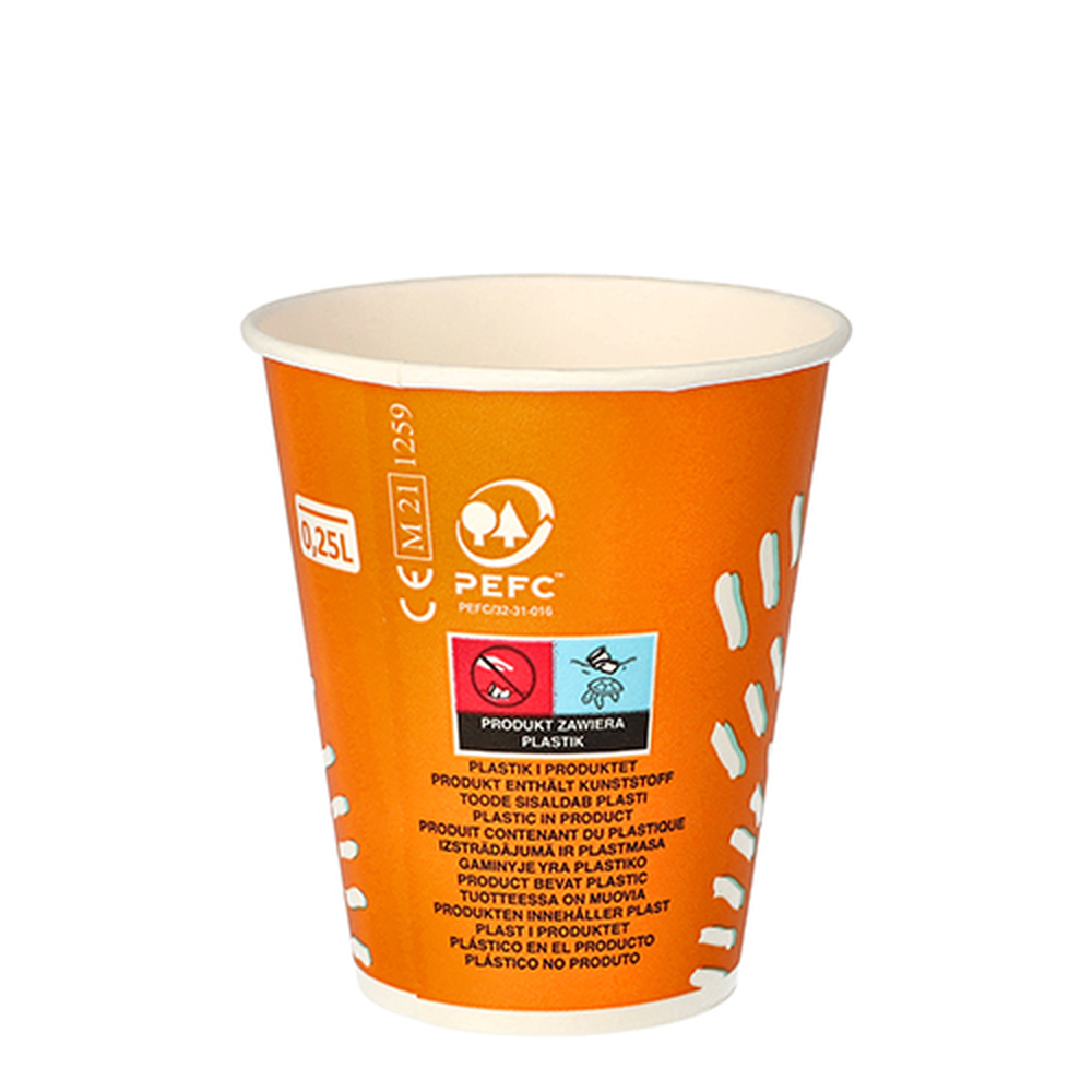 PAPSTAR Trinkbecher für Kaltgetränke, Pappe 0,25 l Ø 8,97 cm · 10 cm orange