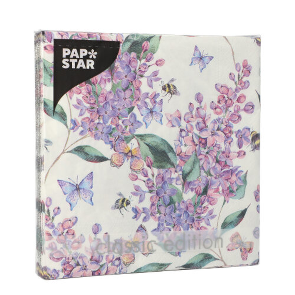 Papstar Servietten, 3-lagig 1/4-Falz 33 cm x 33 cm "Lilac Dream"