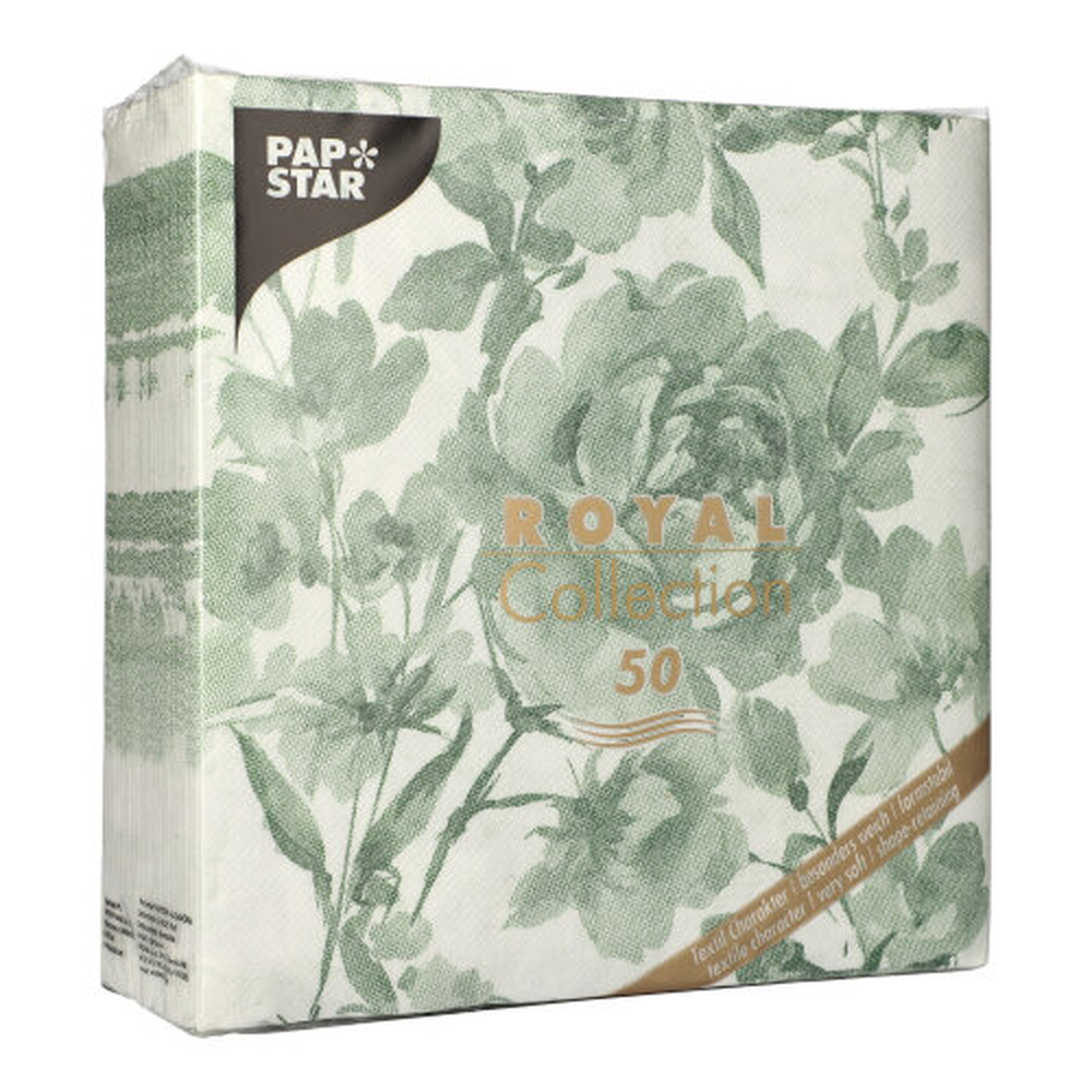 Papstar Servietten "ROYAL Collection" 1/4-Falz 40 cm x 40 cm dunkelgrün "Rose"