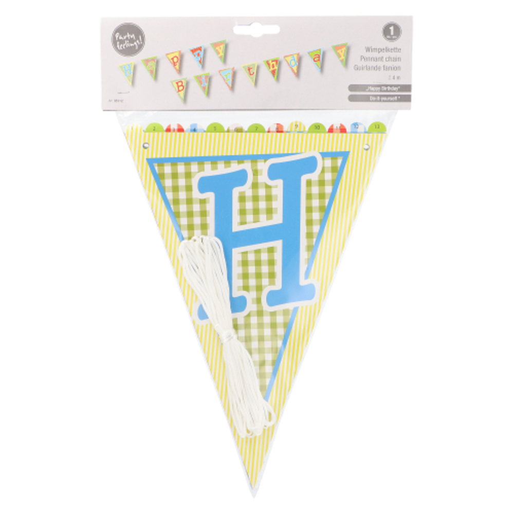 Papstar Wimpelkette, Papier 4 m "Happy Birthday" lackiert