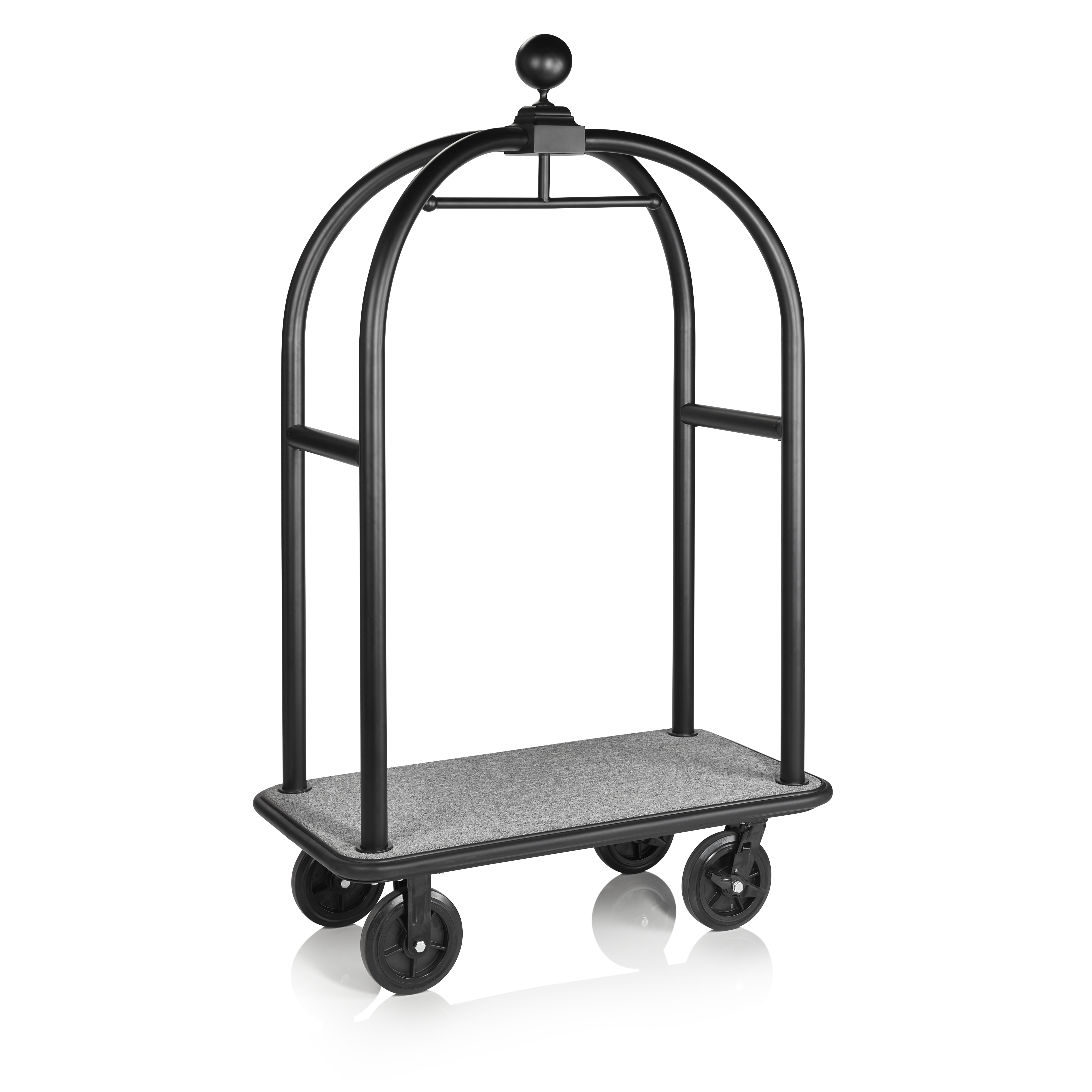 WAS Gepäckwagen DRIFT, 112 x 60 x 190 cm, schwarz, grauer Teppich, Chromnickelst