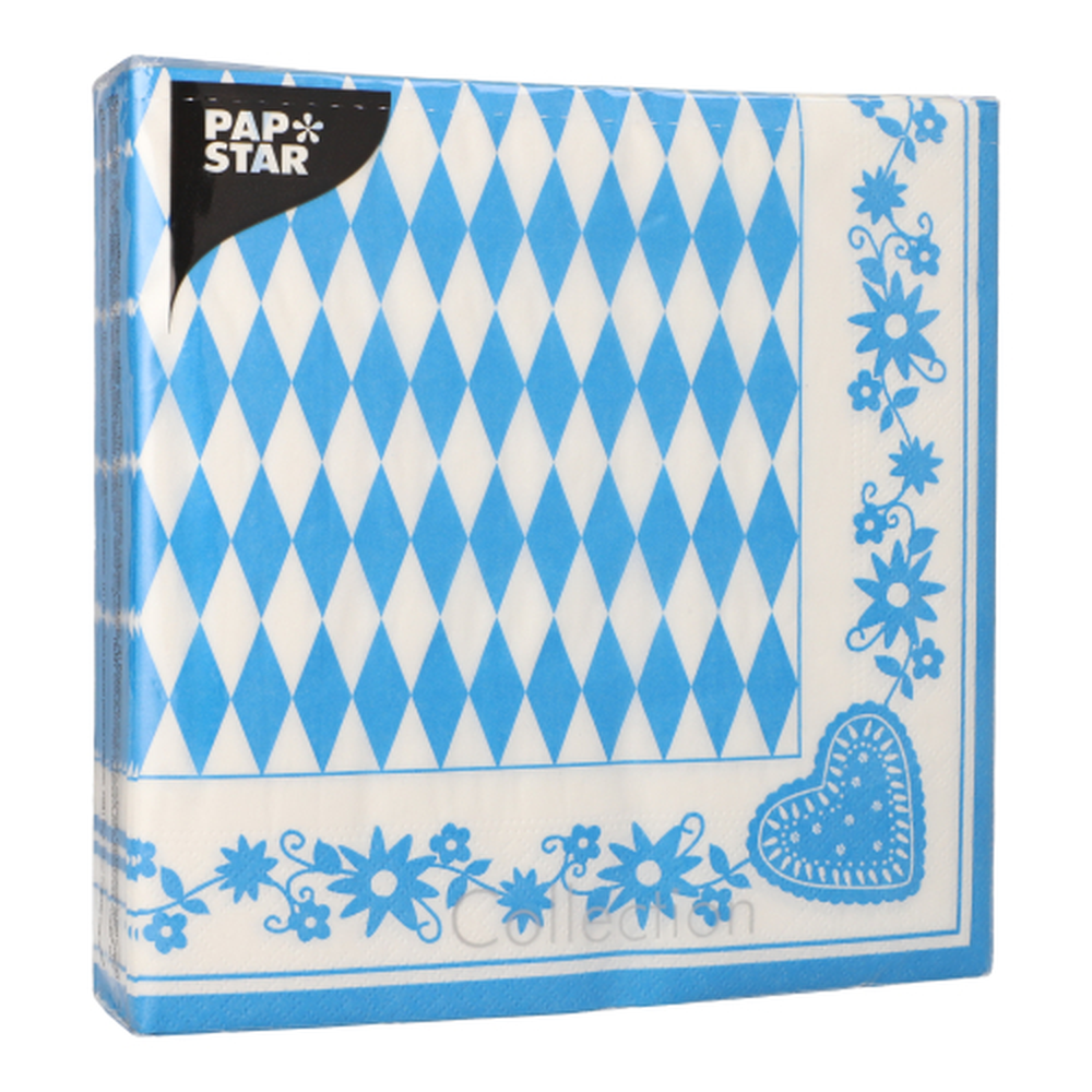 Papstar Servietten, 3-lagig 1/4-Falz 40 cm x 40 cm "Bayrisch Blau"