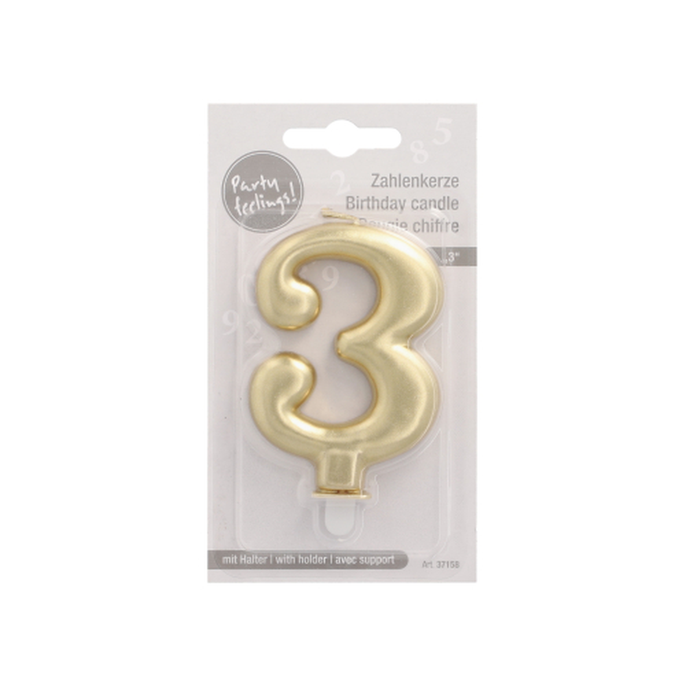 Papstar Zahlenkerze mit Halter 7 cm gold "3"