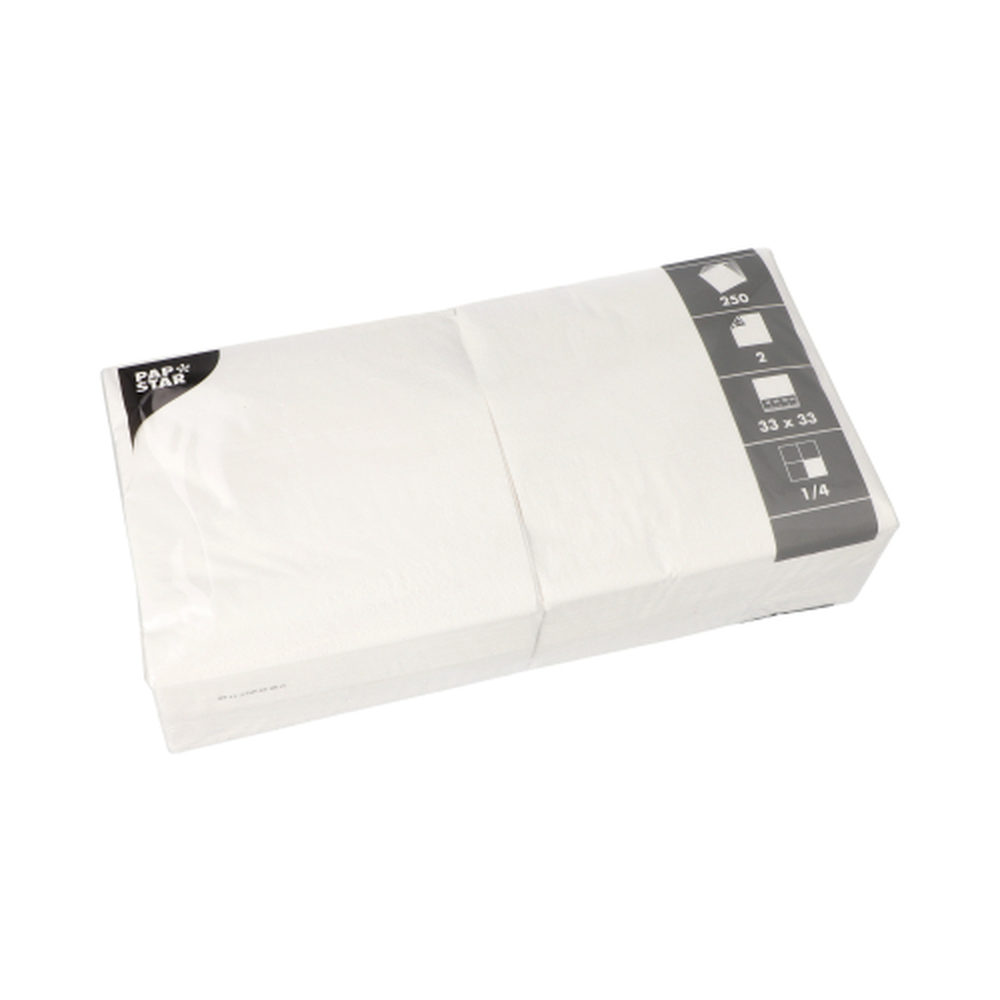 Papstar Servietten, 2-lagig 1/4-Falz 33 cm x 33 cm weiss